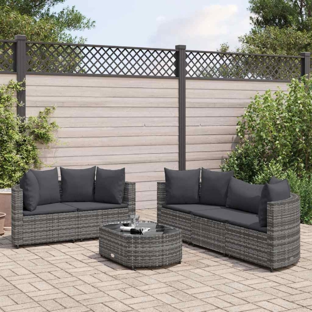 Set Divano da Giardino 6 pz con Cuscini Grigio in Polyrattan