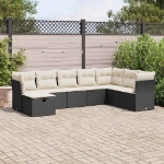 Set Divani da Giardino con Cuscini 8 pz Nero in Polyrattan