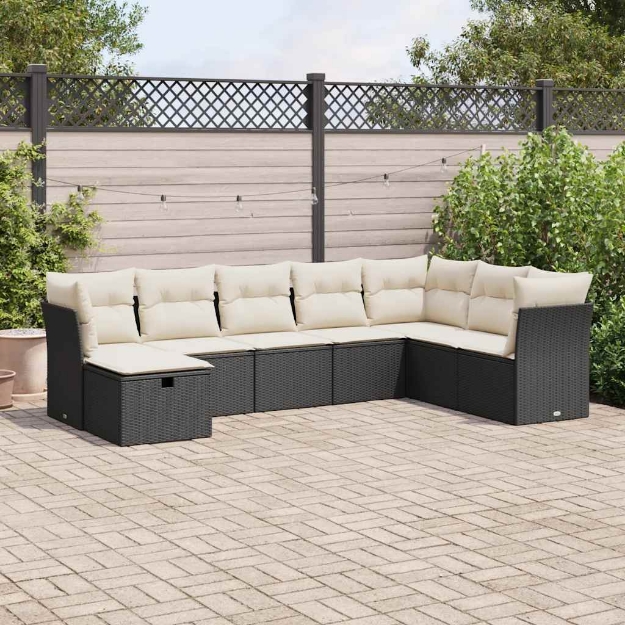 Set Divani da Giardino con Cuscini 8 pz Nero in Polyrattan