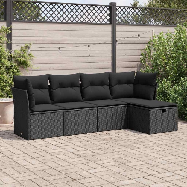 Set Divani da Giardino 5 pz con Cuscini in Polyrattan Nero