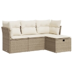 Set Divano da Giardino 4 pz con Cuscini Beige in Polyrattan