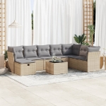 Set Divano da Giardino 9 pz con Cuscini Beige in Polyrattan