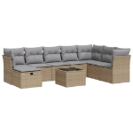 Set Divano da Giardino 9 pz con Cuscini Beige in Polyrattan