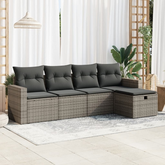 Set Divano da Giardino 5 pz con Cuscini Grigio in Polyrattan
