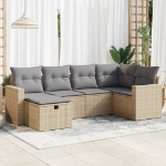 Set Divano da Giardino 6 pz con Cuscini Beige in Polyrattan