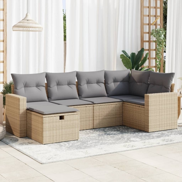 Set Divano da Giardino 6 pz con Cuscini Beige in Polyrattan