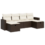 Set Divano da Giardino 6 pz con Cuscini Marrone in Polyrattan