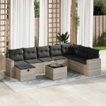 Set Divano da Giardino 9pz con Cuscini Grigio Chiaro Polyrattan