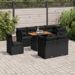 Set Divani da Giardino 9 pz con Cuscini Nero in Polyrattan