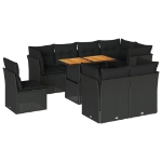 Set Divani da Giardino 9 pz con Cuscini Nero in Polyrattan