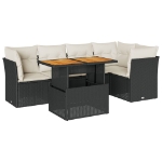 Set Divano da Giardino 6 pz con Cuscini Nero in Polyrattan