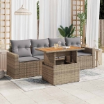 Set Divano da Giardino 5 pz con Cuscini Beige in Polyrattan