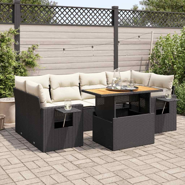 Set Divani da Giardino con Cuscini 7pz Nero Polyrattan