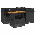 Set Divani da Giardino 5 pz con Cuscini in Polyrattan Nero