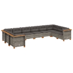Set Divano da Giardino 10 pz con Cuscini Grigio in Polyrattan