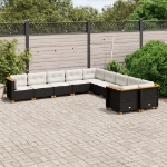 Set Divani da Giardino 10pz con Cuscini in Polyrattan Nero