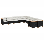 Set Divani da Giardino 10pz con Cuscini in Polyrattan Nero