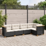 Set Divani da Giardino 5 pz con Cuscini in Polyrattan Nero