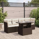 Set Divano da Giardino 5 pz con Cuscini Marrone in Polyrattan