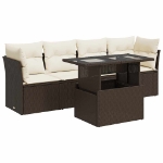Set Divano da Giardino 5 pz con Cuscini Marrone in Polyrattan