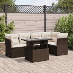 Set Divano da Giardino 6 pz con Cuscini Marrone in Polyrattan