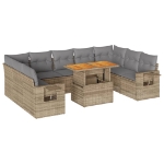Set Divano da Giardino 10 pz con Cuscini Beige in Polyrattan