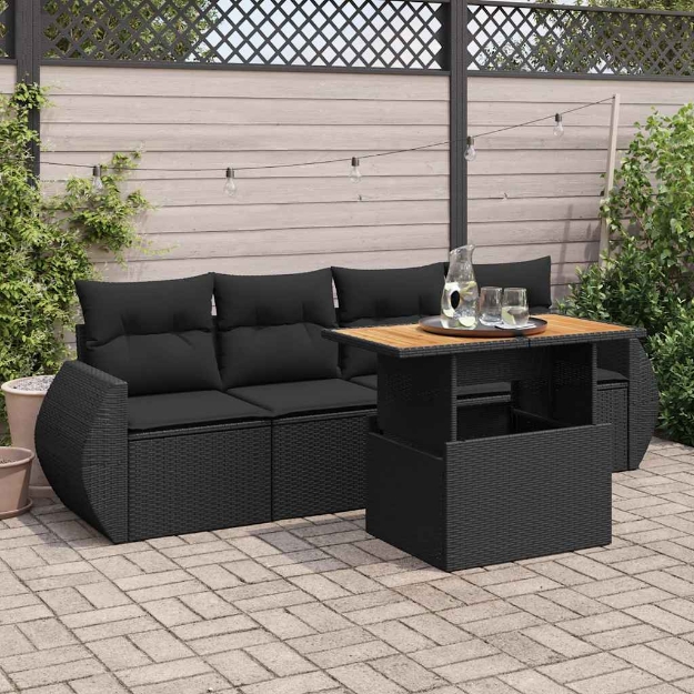 Set Divani da Giardino 5 pz con Cuscini in Polyrattan Nero