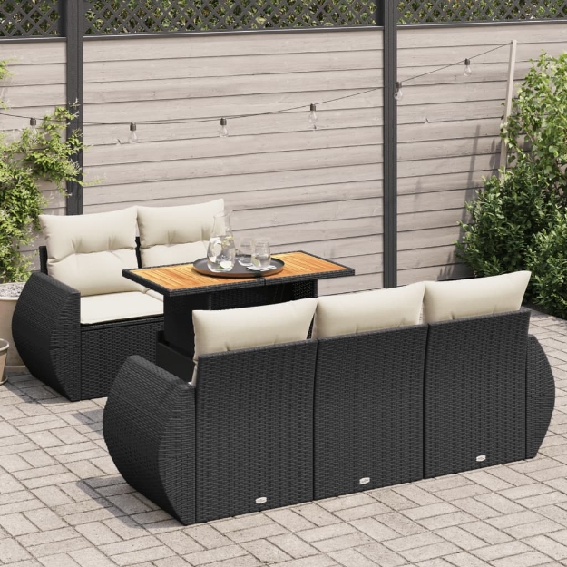 Set Divano da Giardino 6 pz con Cuscini Nero in Polyrattan