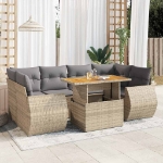 Set Divani da Giardino 7 pz con Cuscini Beige in Polyrattan