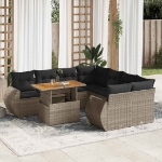Set Divano da Giardino 9 pz con Cuscini Grigio in Polyrattan