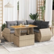 Set Divano da Giardino 5 pz con Cuscini Beige in Polyrattan