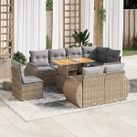 Set Divano da Giardino 9 pz con Cuscini Beige in Polyrattan