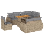 Set Divano da Giardino 9 pz con Cuscini Beige in Polyrattan