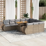 Set Divani da Giardino 11 pz con Cuscini Beige in Polyrattan