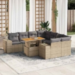 Set Divano da Giardino 9 pz con Cuscini Beige in Polyrattan