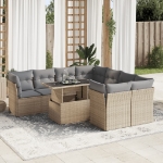Set Divano da Giardino 9 pz con Cuscini Beige in Polyrattan