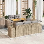 Set Divano da Giardino 6 pz con Cuscini Beige in Polyrattan