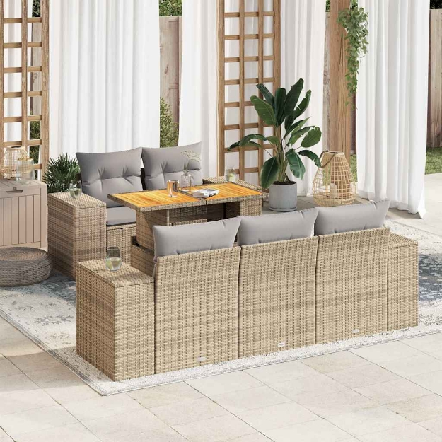 Set Divano da Giardino 6 pz con Cuscini Beige in Polyrattan