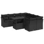 Set Divani da Giardino 9 pz con Cuscini Nero in Polyrattan