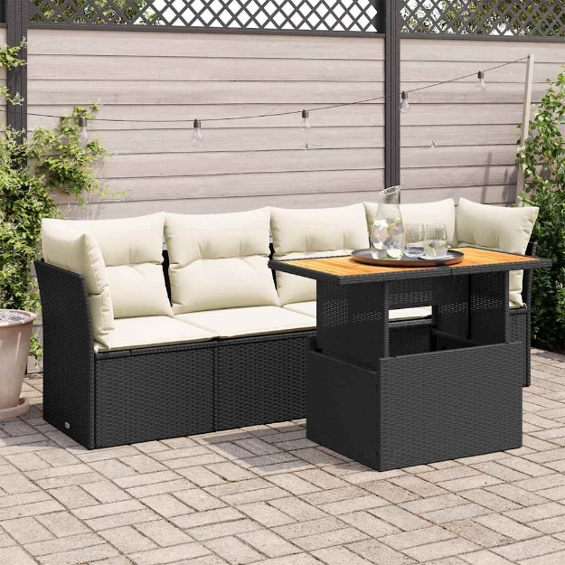 Set Divani da Giardino 5 pz con Cuscini in Polyrattan Nero