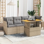 Set Divano da Giardino 5 pz con Cuscini Beige in Polyrattan