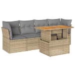 Set Divano da Giardino 5 pz con Cuscini Beige in Polyrattan