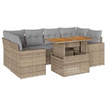 Set Divani da Giardino 7 pz con Cuscini Beige in Polyrattan