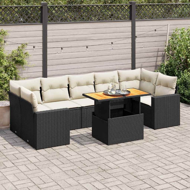 Set Divani da Giardino con Cuscini 8 pz Nero in Polyrattan