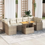 Set Divano da Giardino 8 pz con Cuscini Beige in Polyrattan