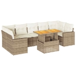 Set Divano da Giardino 8 pz con Cuscini Beige in Polyrattan