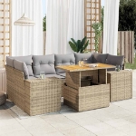 Set Divani da Giardino 7 pz con Cuscini Beige in Polyrattan