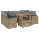 Set Divani da Giardino 7 pz con Cuscini Beige in Polyrattan