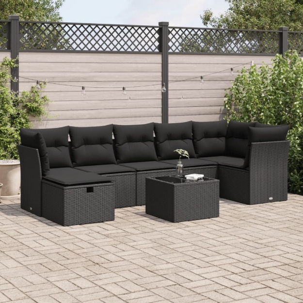 Set Divani da Giardino con Cuscini 8 pz Nero in Polyrattan