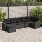 Set Divani da Giardino con Cuscini 7pz Nero Polyrattan